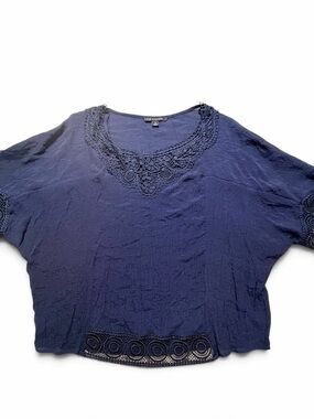 NWOT Zac & Rachel Navy Lace Trim Boho Dolman Blouse Size M